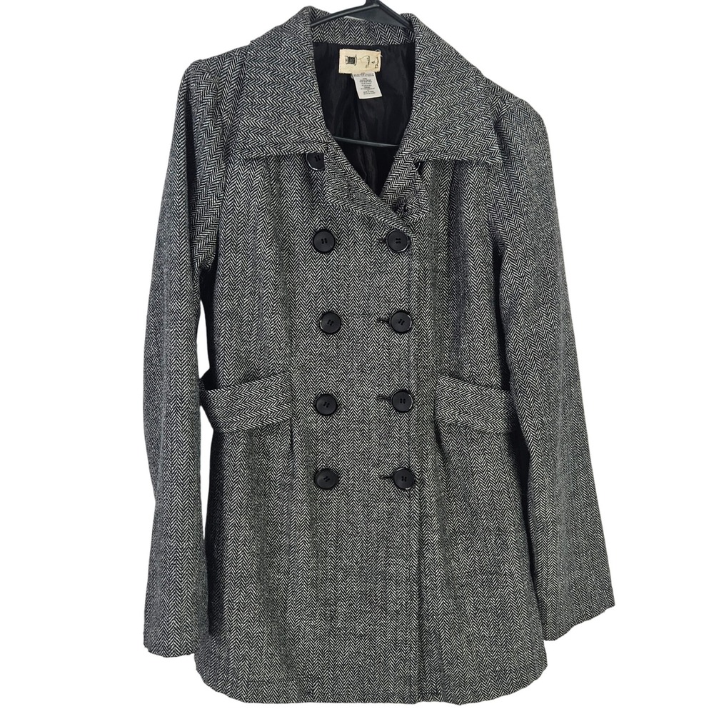 Needle & Thread Sm Black White Houndstooth Mid length‎ Peacoat Trench Lined Coat